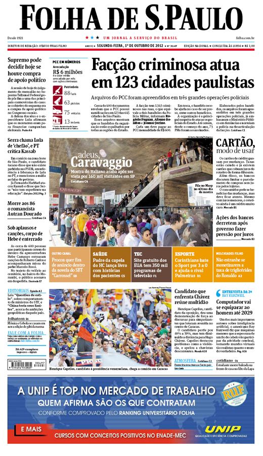 Capa Folha de S.Paulo - Edio Nacional