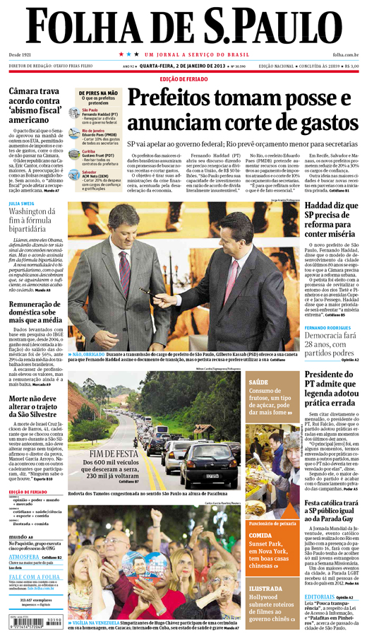 Capa Folha de S.Paulo - Edição Nacional