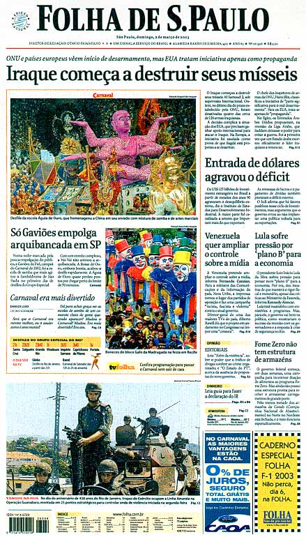 Capa Folha de S.Paulo - Edição São Paulo