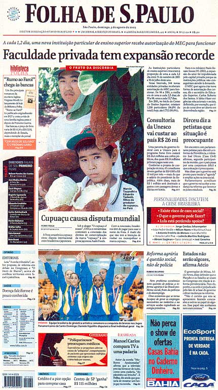 Capa Folha de S.Paulo - Edição São Paulo