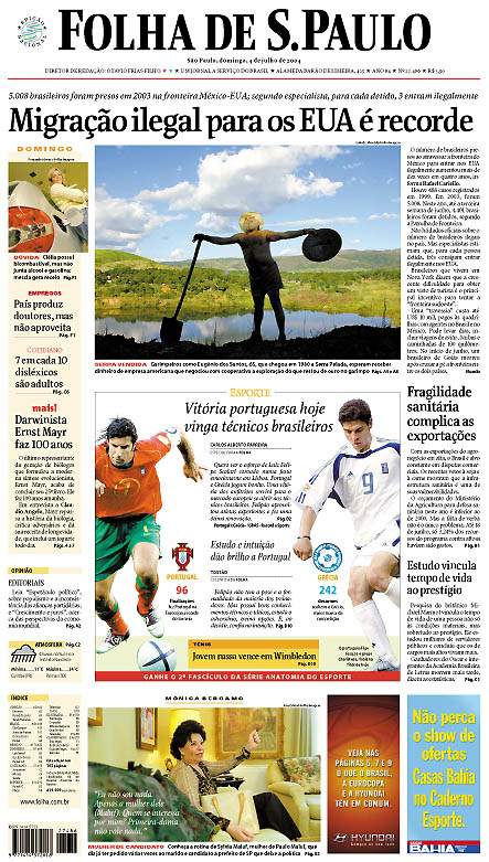 Capa Folha de S.Paulo - Edição São Paulo