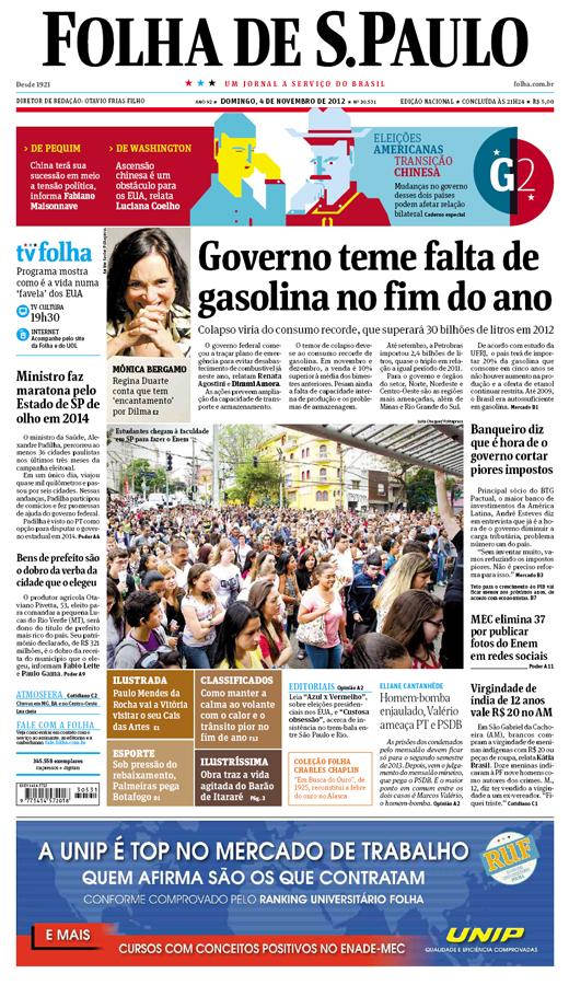 Capa Folha de S.Paulo - Edição Nacional