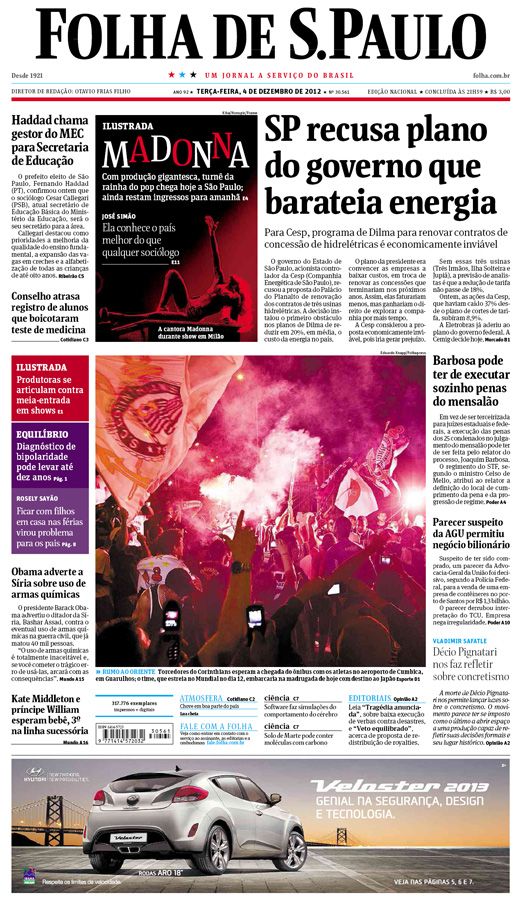 Capa Folha de S.Paulo - Edição Nacional