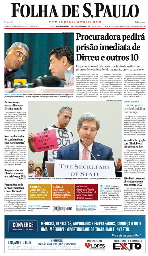 Capa Folha de S.Paulo - Edição Nacional