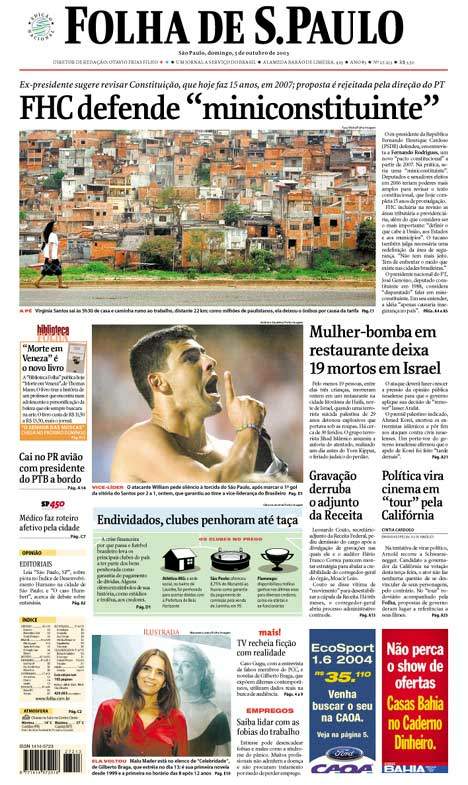 Capa Folha de S.Paulo - Edição São Paulo