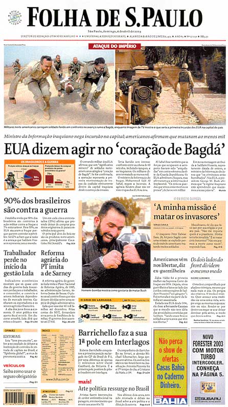 Capa Folha de S.Paulo - Edição São Paulo