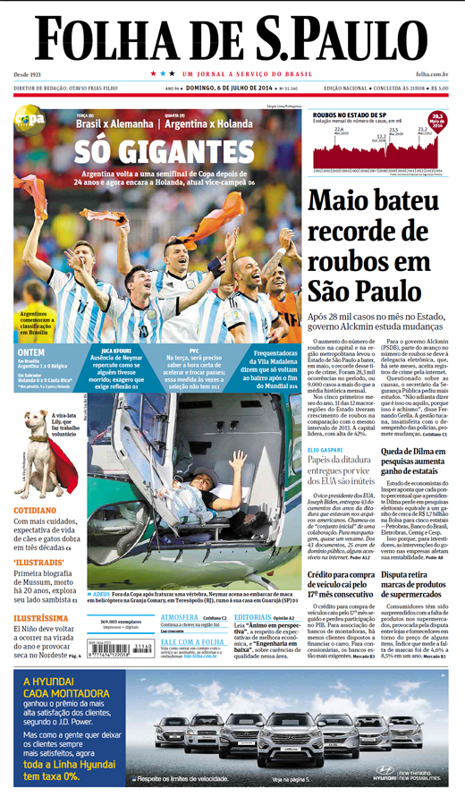 Capa Folha de S.Paulo - Edição Nacional