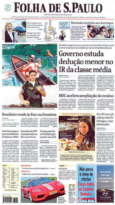 Capa Folha de S.Paulo - Edição São Paulo