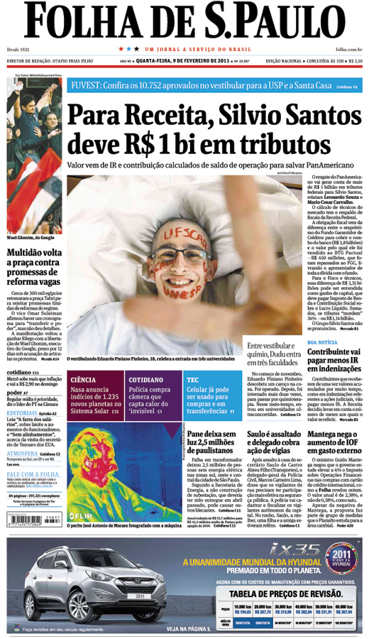 Capa Folha de S.Paulo - Edio Nacional