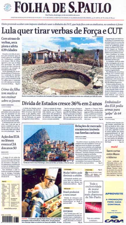 Capa Folha de S.Paulo - Edição São Paulo