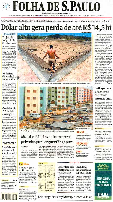 Capa Folha de S.Paulo - Edição São Paulo