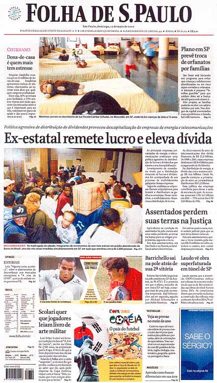 Capa Folha de S.Paulo - Edição São Paulo