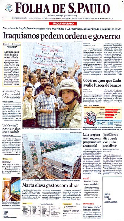 Capa Folha de S.Paulo - Edição São Paulo