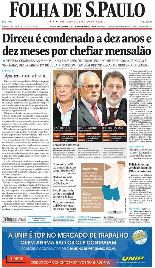 Capa Folha de S.Paulo - Edição Nacional