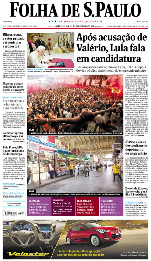 Capa Folha de S.Paulo - Edição Nacional