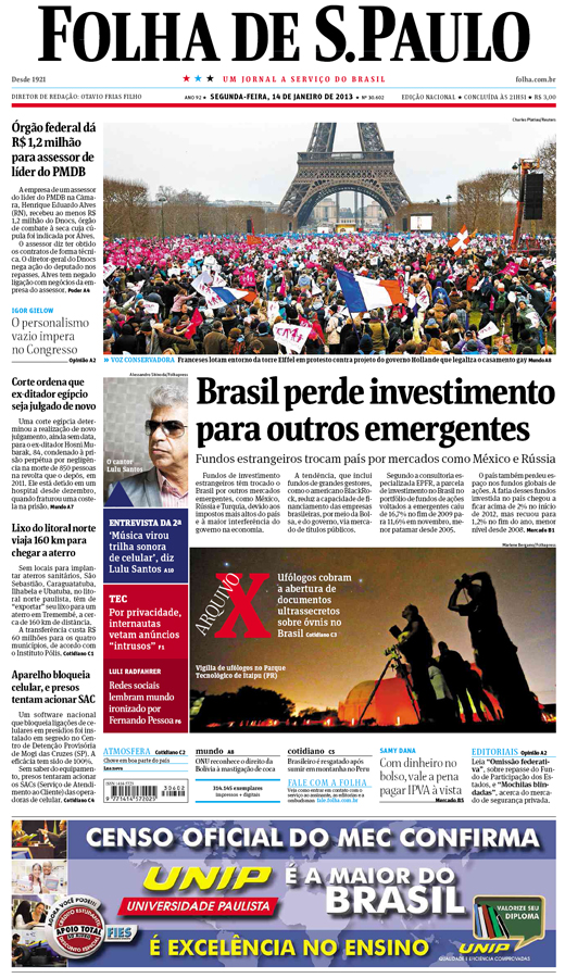 Capa Folha de S.Paulo - Edição Nacional