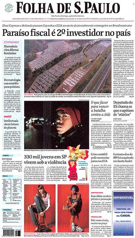 Capa Folha de S.Paulo - Edição São Paulo