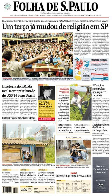 Capa Folha de S.Paulo - Edição São Paulo