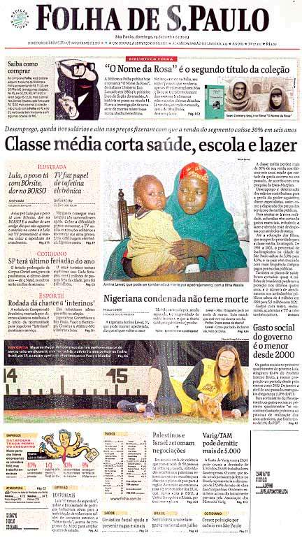 Capa Folha de S.Paulo - Edição São Paulo