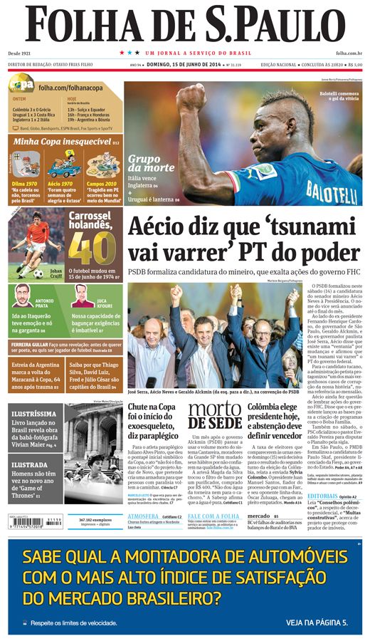 Capa Folha de S.Paulo - Edição Nacional