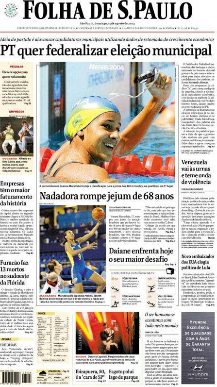 Capa Folha de S.Paulo - Edição São Paulo