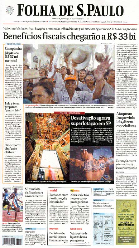 Capa Folha de S.Paulo - Edição São Paulo