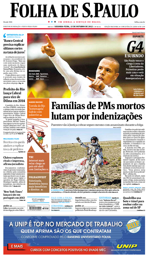 Capa Folha de S.Paulo - Edio Nacional