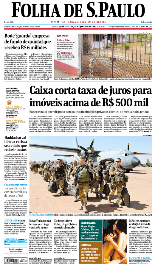 Capa Folha de S.Paulo - Edição Nacional