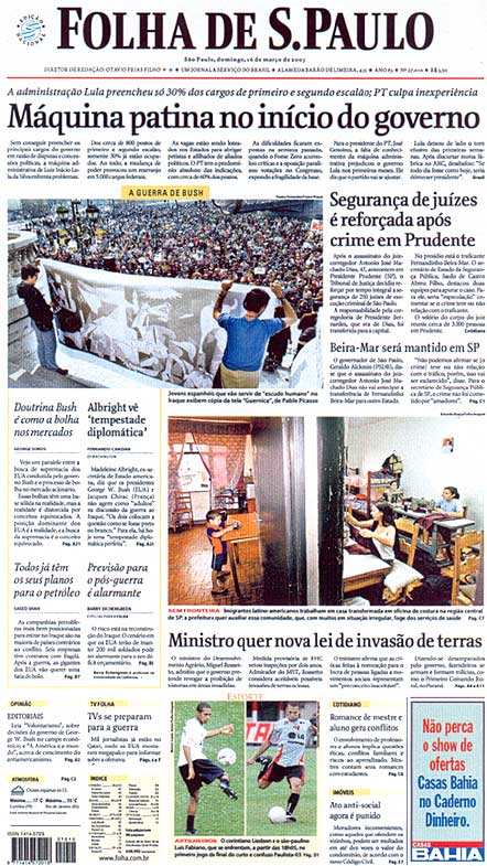 Capa Folha de S.Paulo - Edição São Paulo