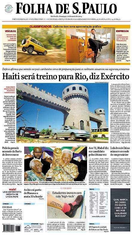 Capa Folha de S.Paulo - Edição São Paulo