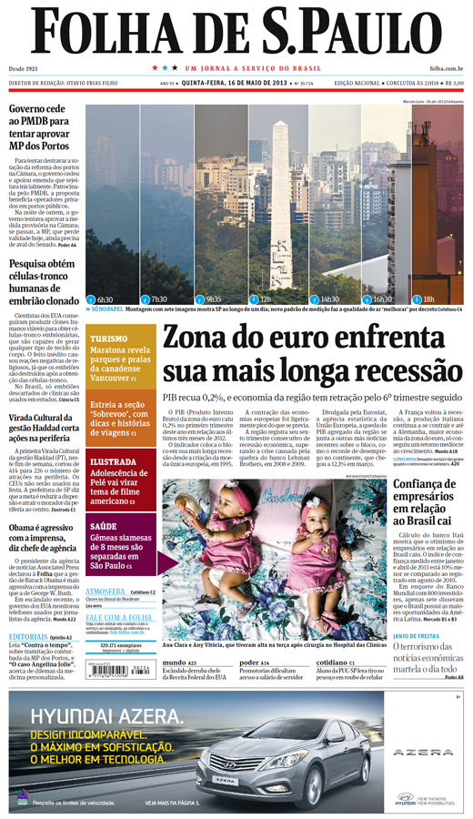 Capa Folha de S.Paulo - Edição Nacional