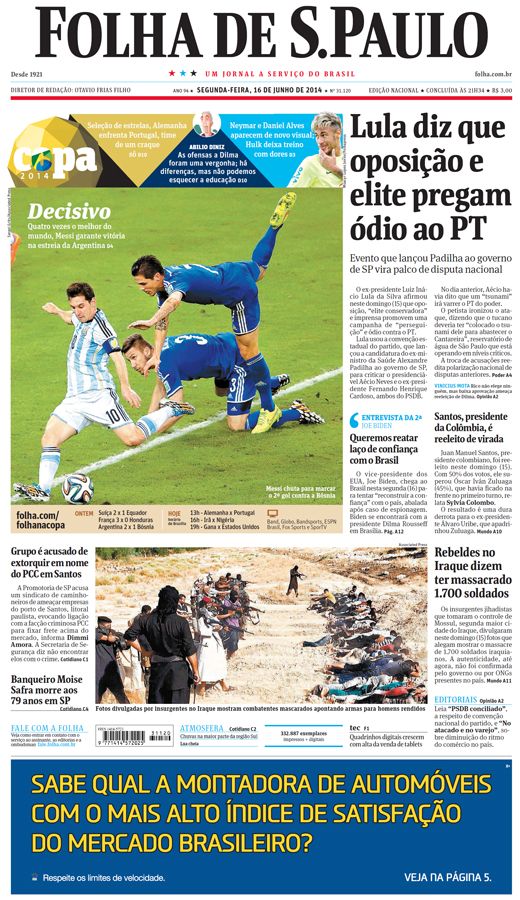 Capa Folha de S.Paulo - Edição Nacional