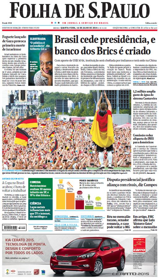 Capa Folha de S.Paulo - Edição Nacional