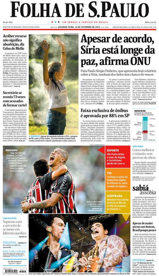 Capa Folha de S.Paulo - Edição Nacional