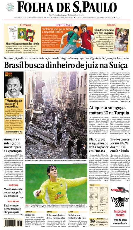 Capa Folha de S.Paulo - Edição São Paulo