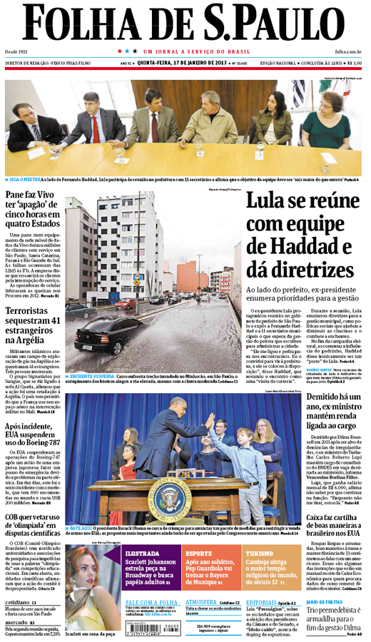 Capa Folha de S.Paulo - Edição Nacional