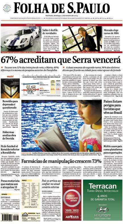 Capa Folha de S.Paulo - Edição São Paulo