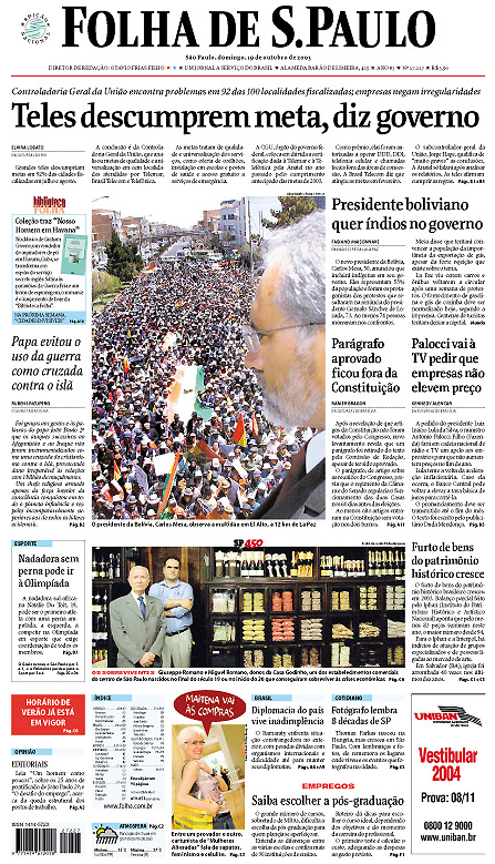 Capa Folha de S.Paulo - Edição São Paulo