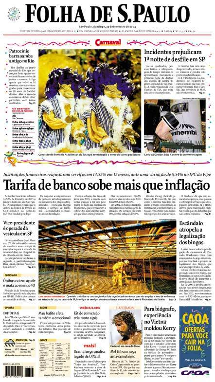 Capa Folha de S.Paulo - Edição São Paulo