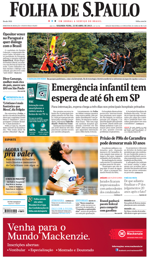 Capa Folha de S.Paulo - Edição Nacional