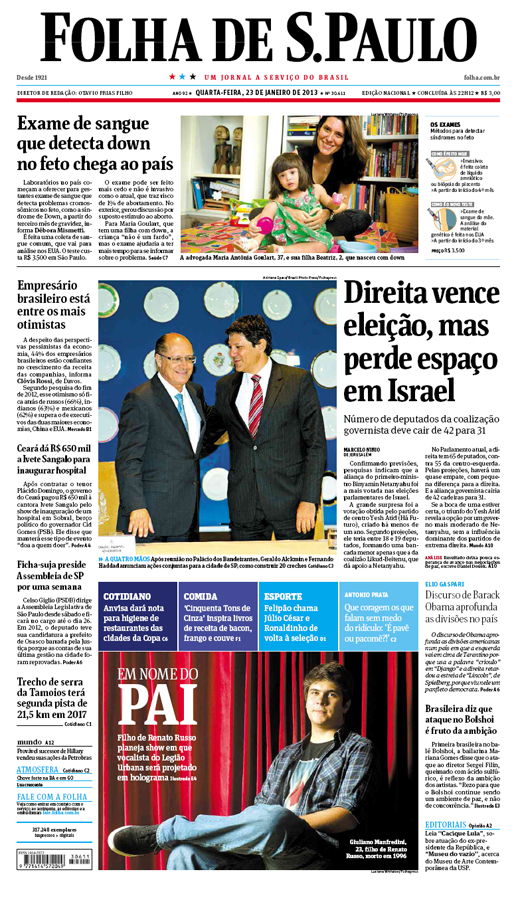 Capa Folha de S.Paulo - Edição Nacional