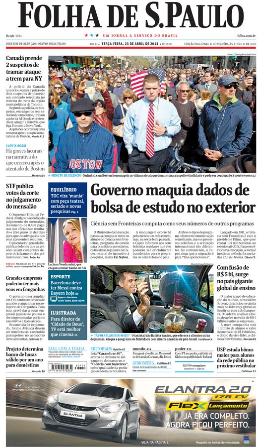 Capa Folha de S.Paulo - Edição Nacional