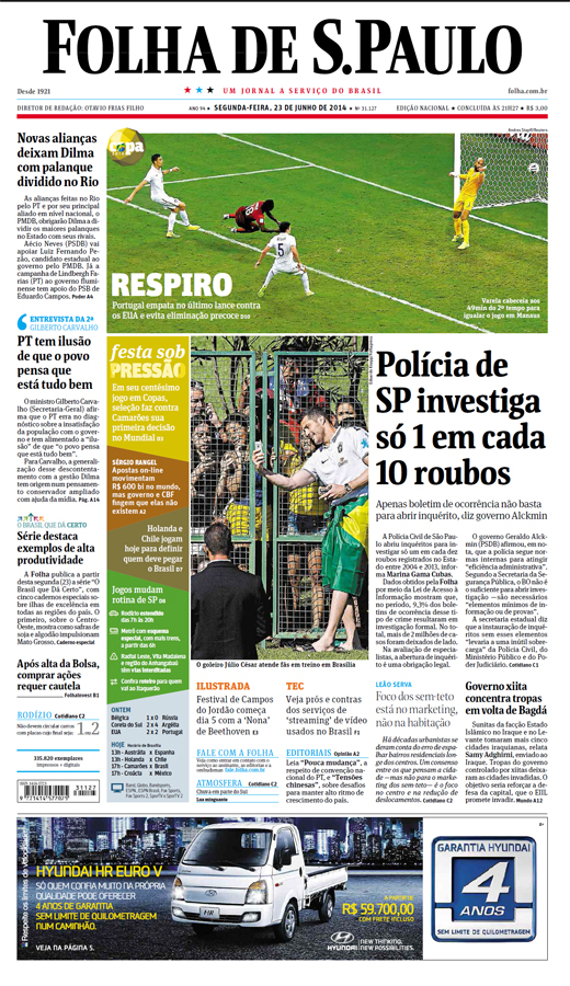 Capa Folha de S.Paulo - Edição Nacional