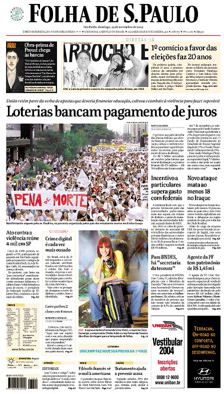 Capa Folha de S.Paulo - Edição São Paulo