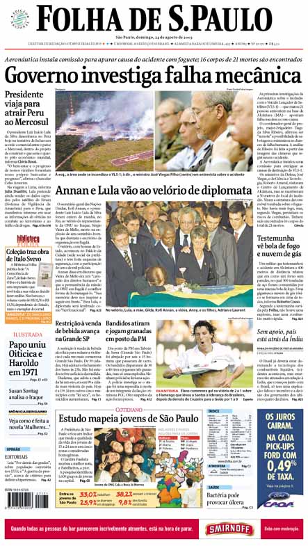 Capa Folha de S.Paulo - Edição São Paulo