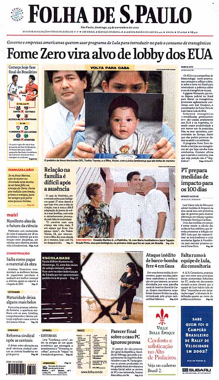 Capa Folha de S.Paulo - Edição São Paulo