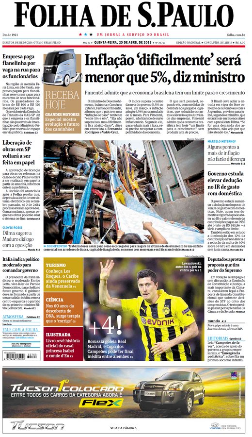 Capa Folha de S.Paulo - Edição Nacional