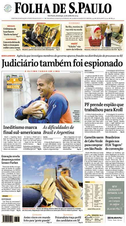 Capa Folha de S.Paulo - Edição São Paulo