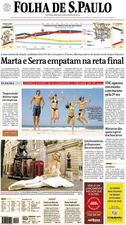 Capa Folha de S.Paulo - Edição São Paulo