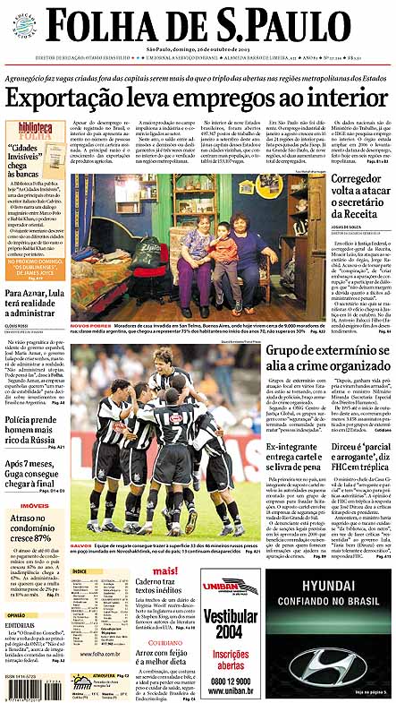 Capa Folha de S.Paulo - Edição São Paulo